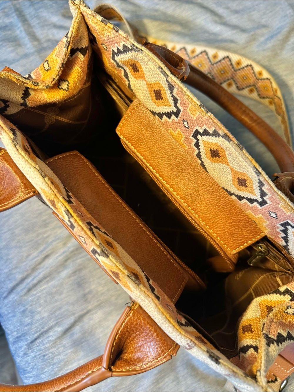 Wrangler Aztec Canvas Crossbody Top Handle WesternPurse Zip Top Detachable Strap - Picture 8 of 14